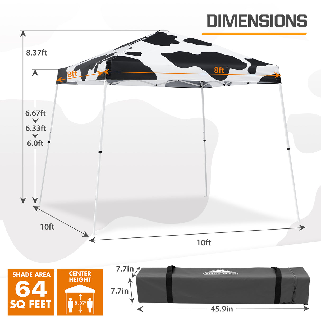 EAGLE PEAK Slant Leg Pop up Canopy Tent, 10x10 Base 8x8 Top