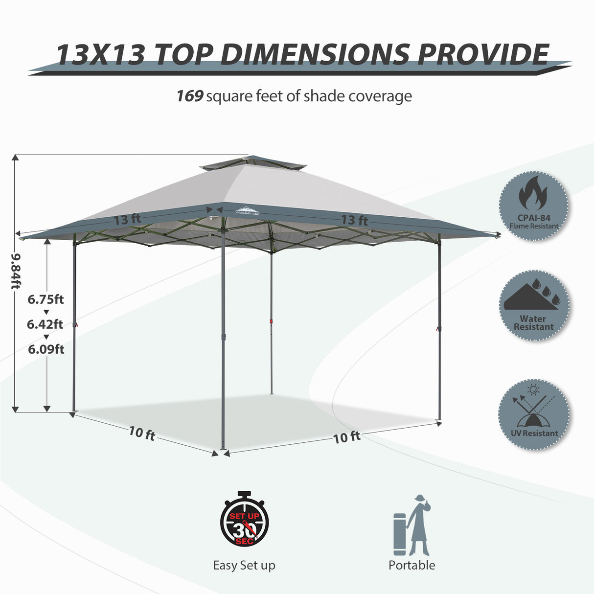 13x13 Straight Leg Pop Up Canopy Tent with 169 sqft of Shade