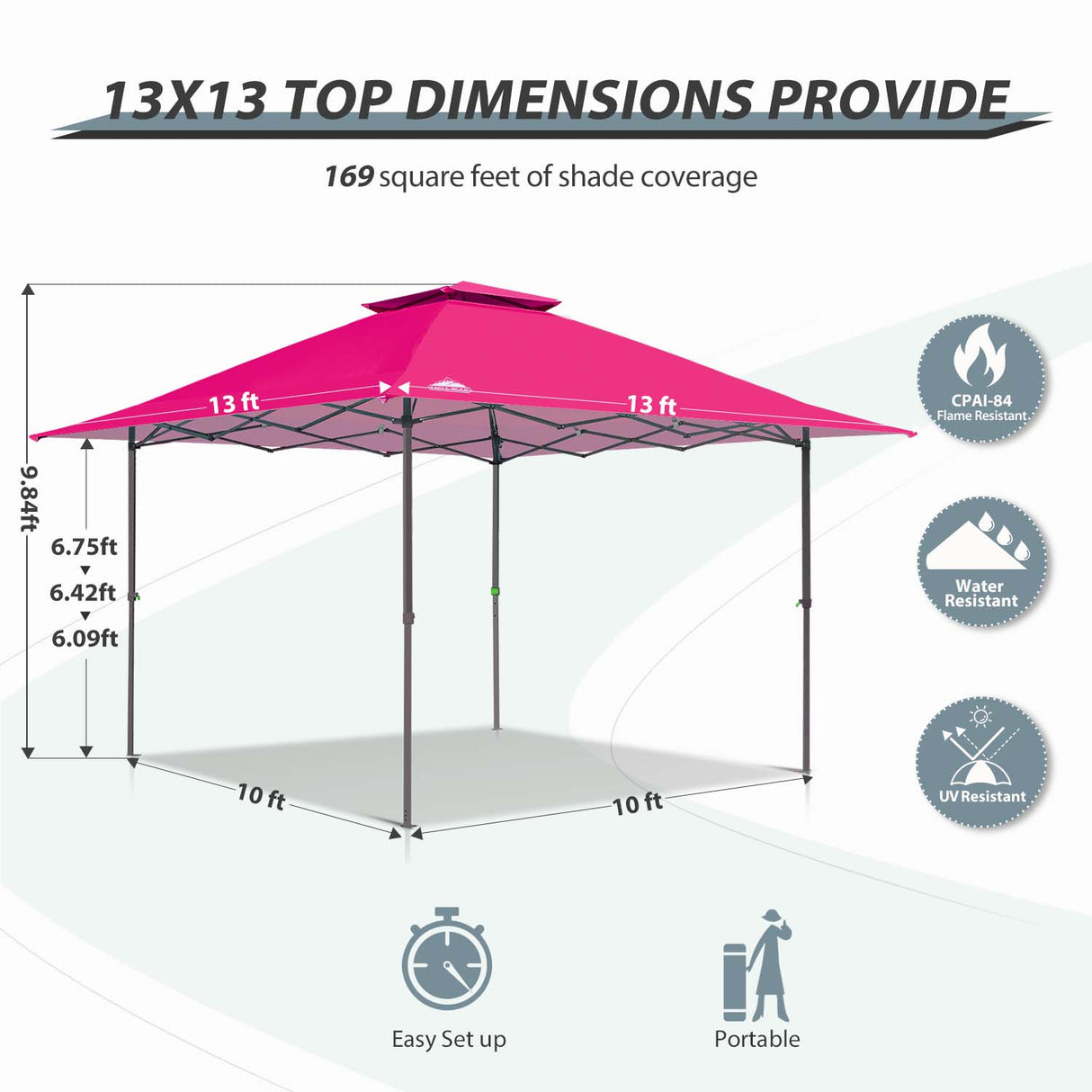 13x13 Straight Leg Pop Up Canopy Tent with 169 sqft of Shade