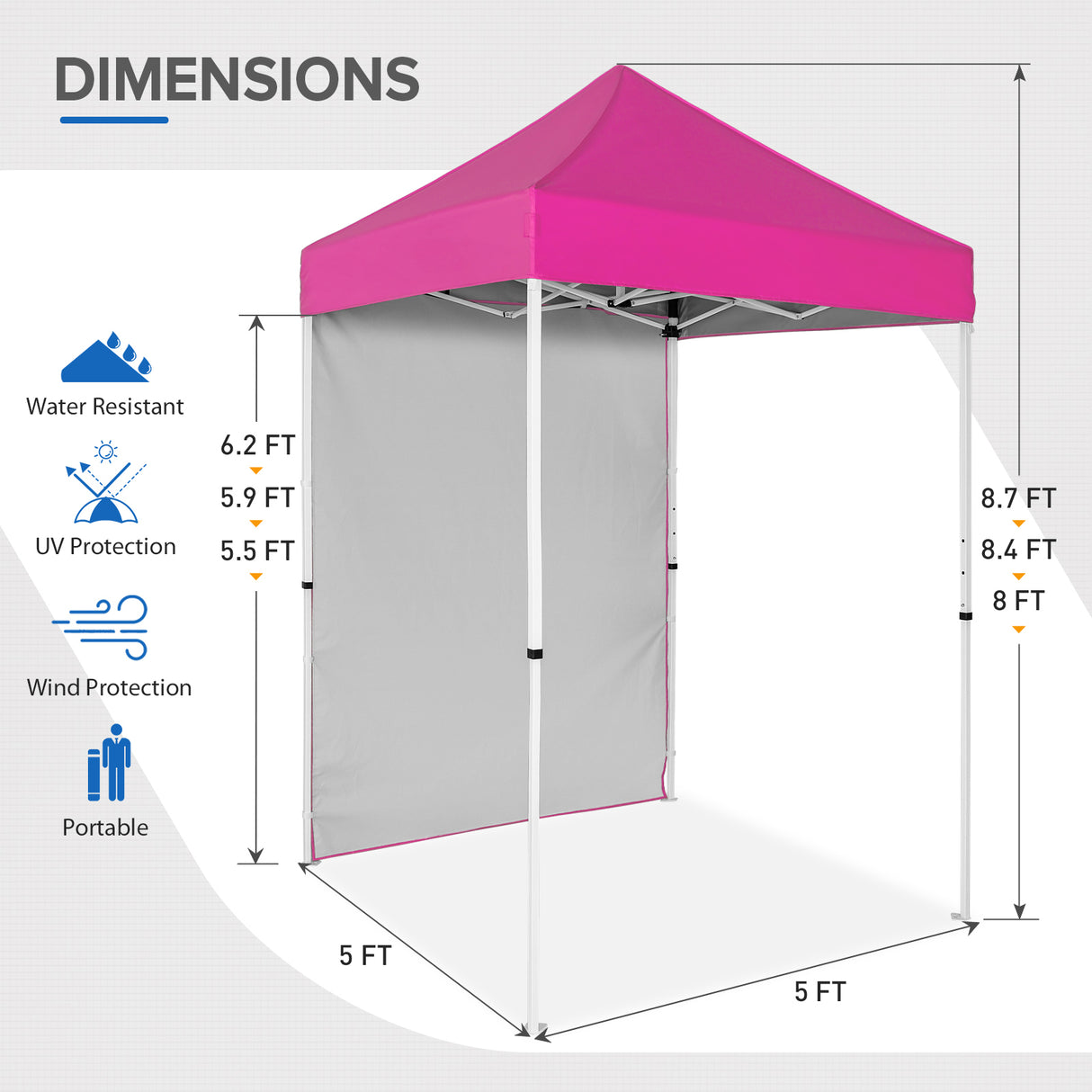 EAGLE PEAK Straight Leg Outdoor Portable Canopy Tent with Removable Sunwalls 5x5 ft, Carry Bag Included