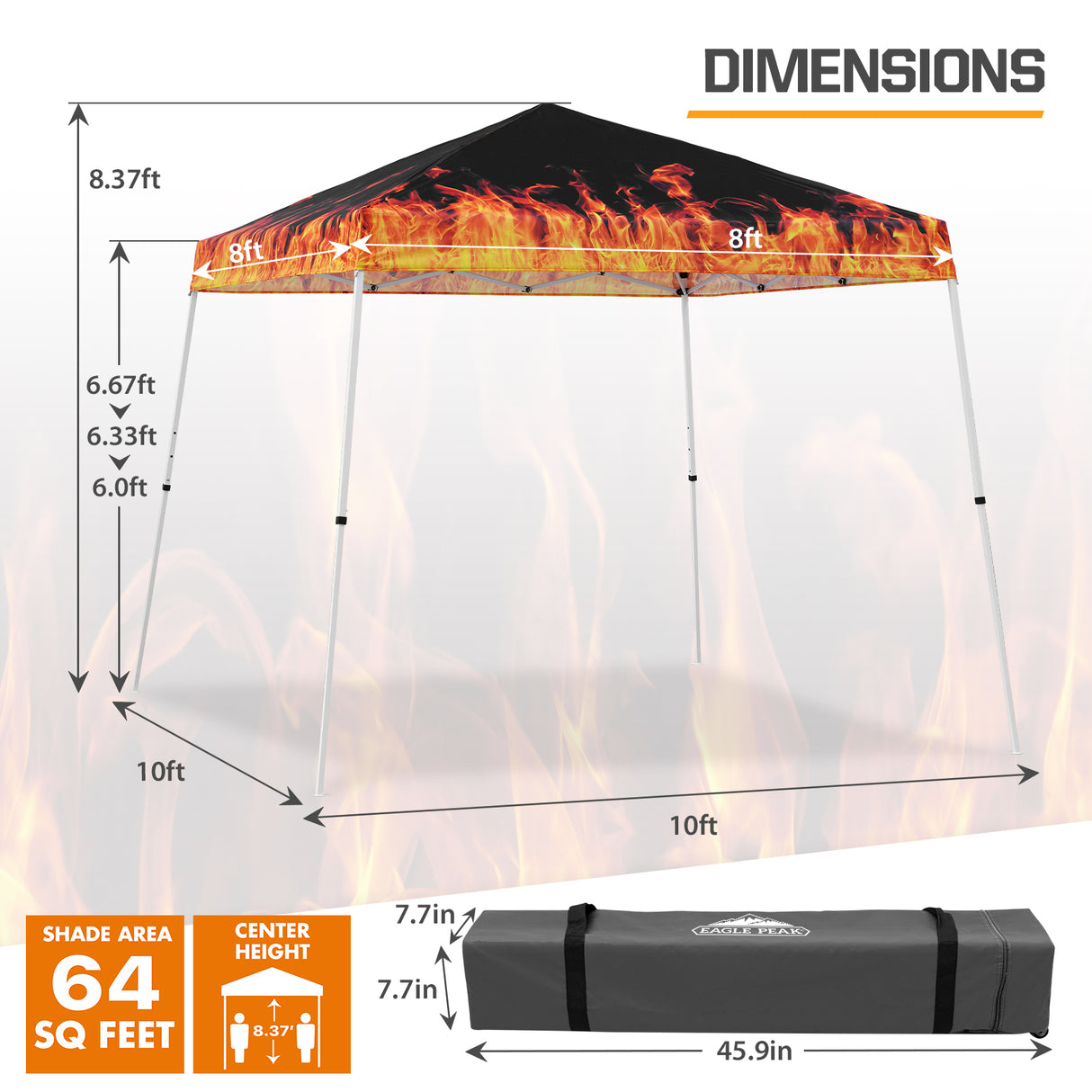 EAGLE PEAK Slant Leg Pop up Canopy Tent, 10x10 Base 8x8 Top