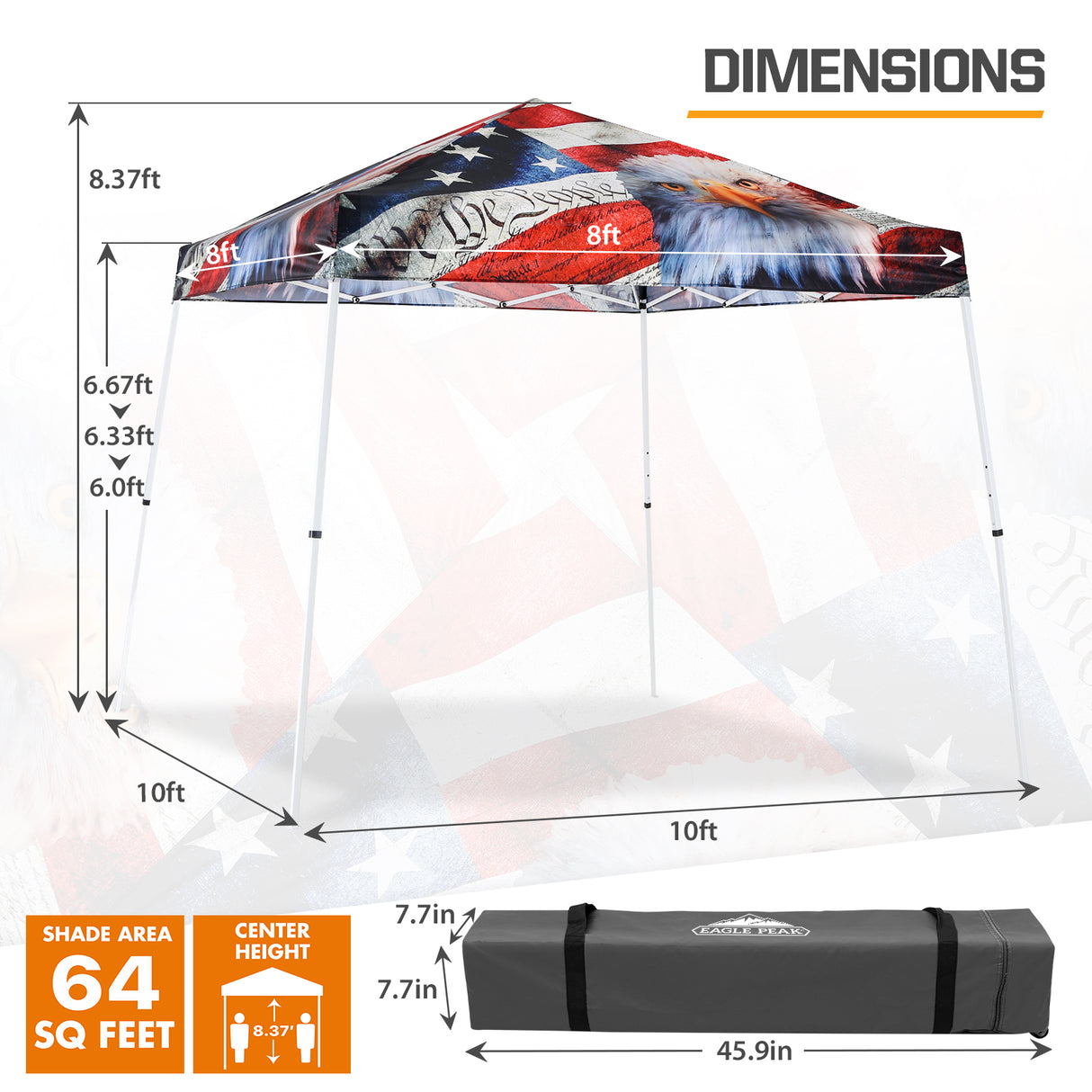 EAGLE PEAK Slant Leg Pop up Canopy Tent, 10x10 Base 8x8 Top