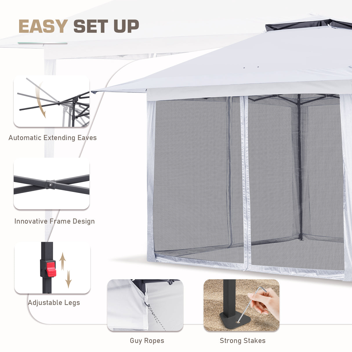 13x13 Pop Up Gazebo with Netting w/ 169 sqft of Shade - Eagle Peak Custom Canopy Tent