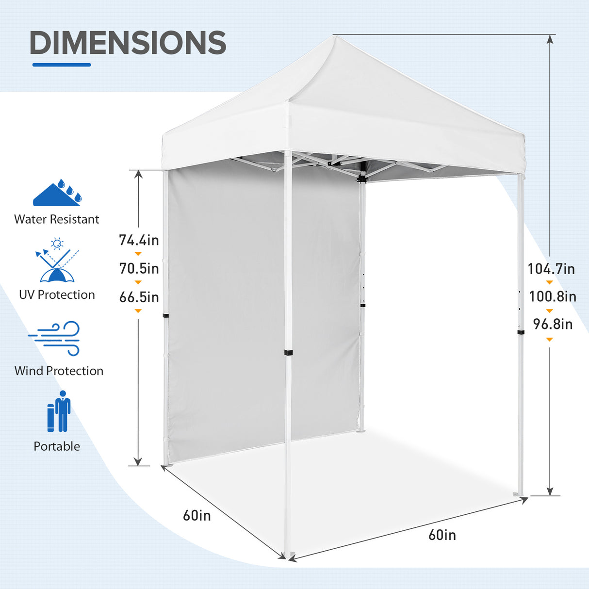 5x5 Straight Leg Pop Up Canopy Tent with One Removable Sunwall