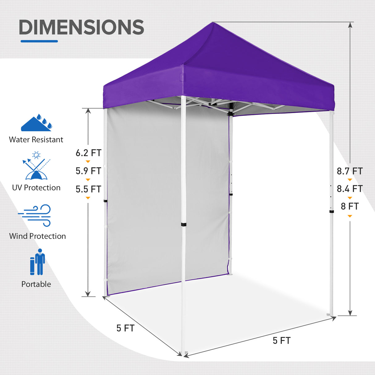 EAGLE PEAK Straight Leg Outdoor Portable Canopy Tent with Removable Sunwalls 5x5 ft, Carry Bag Included