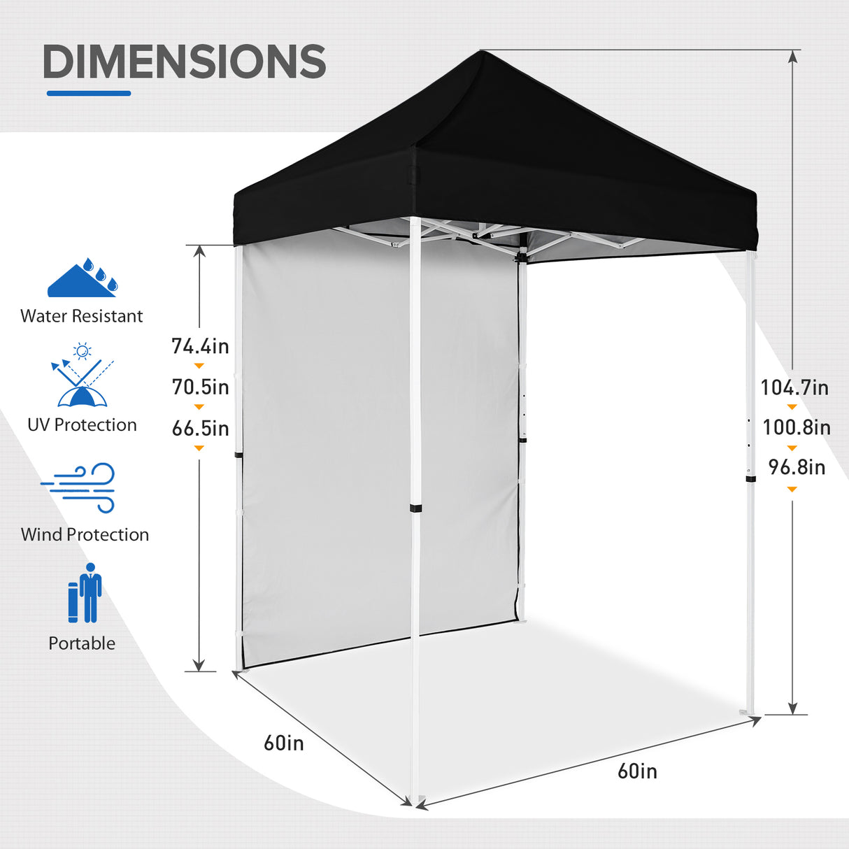 5x5 Straight Leg Pop Up Canopy Tent with One Removable Sunwall