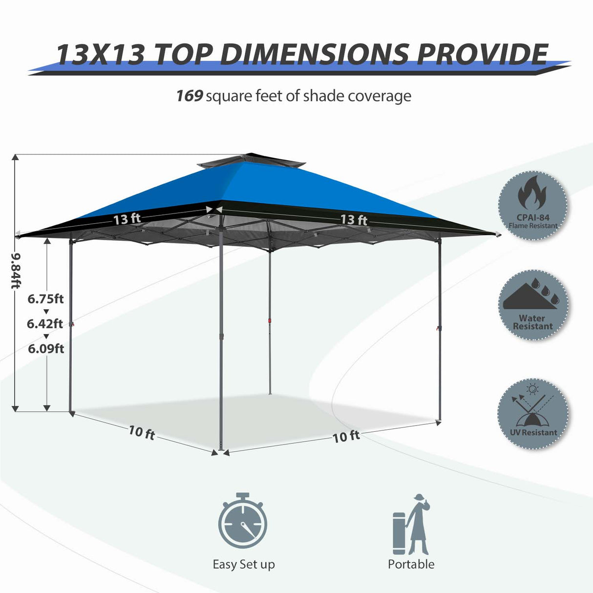 13x13 Straight Leg Pop Up Canopy Tent with 169 sqft of Shade