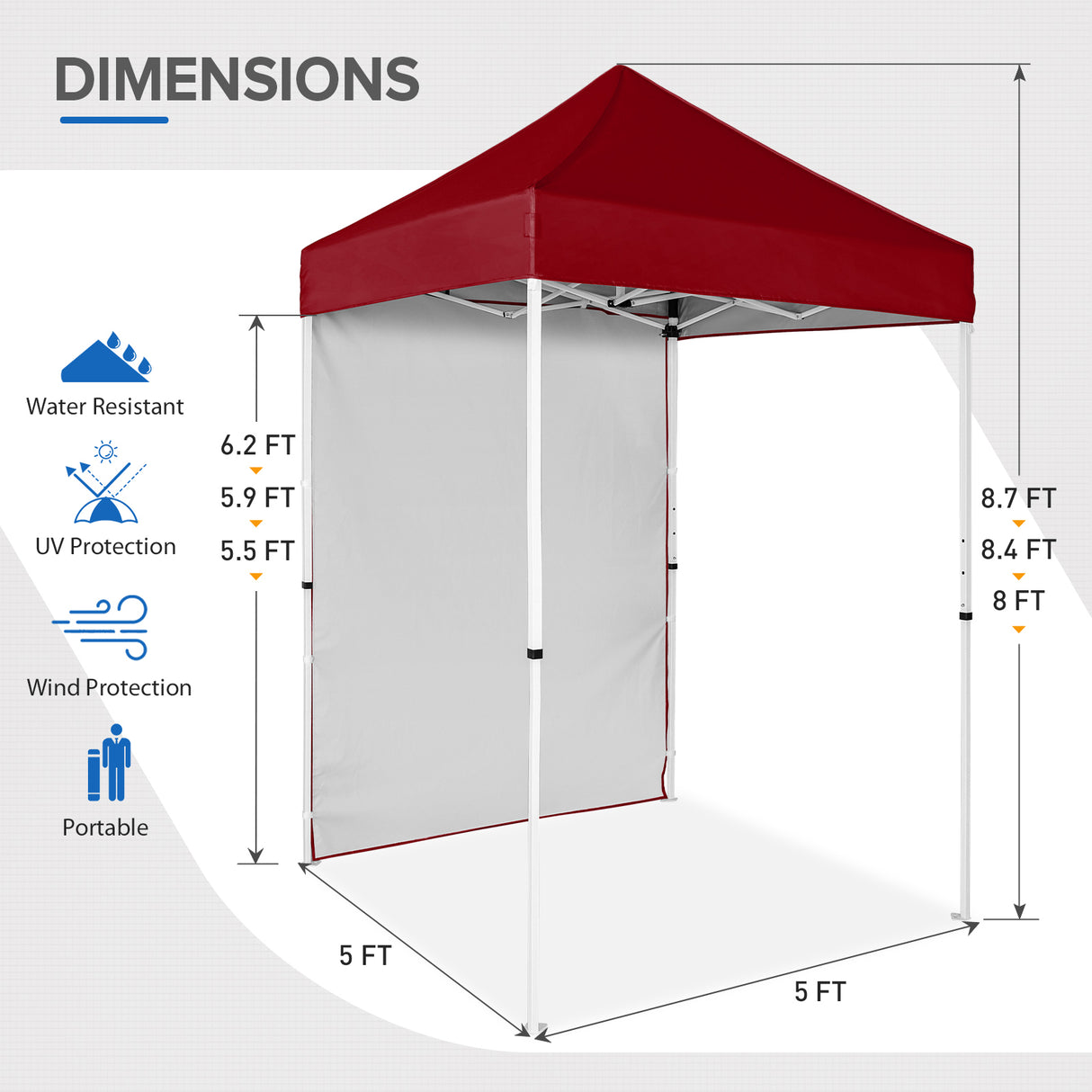 EAGLE PEAK Straight Leg Outdoor Portable Canopy Tent with Removable Sunwalls 5x5 ft, Carry Bag Included