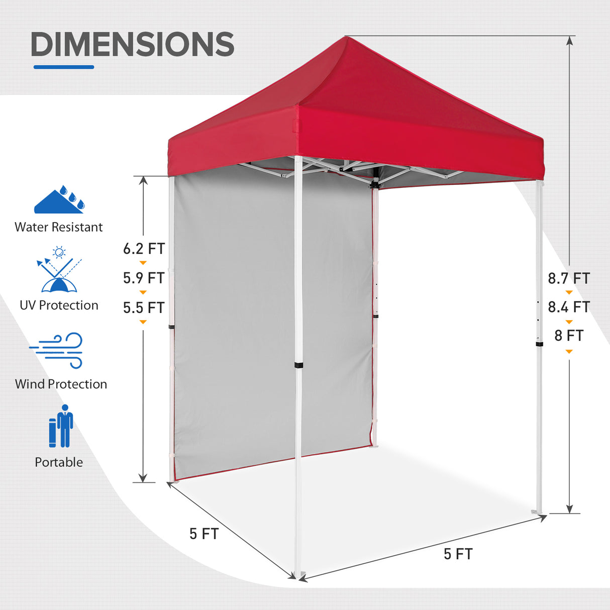 EAGLE PEAK Straight Leg Outdoor Portable Canopy Tent with Removable Sunwalls 5x5 ft, Carry Bag Included