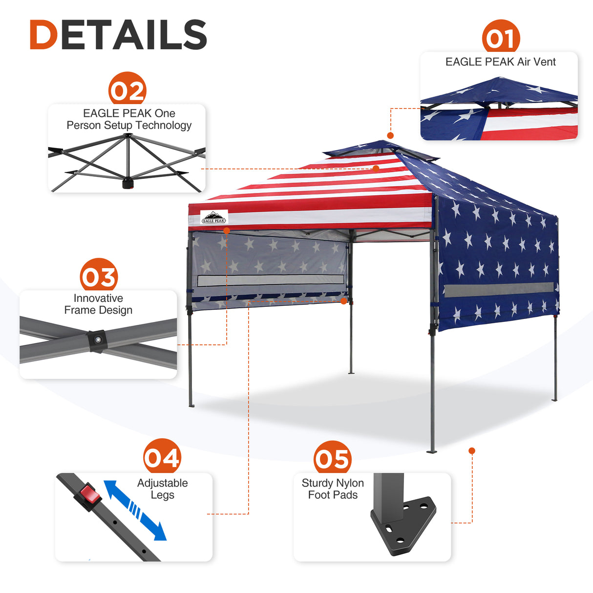 EAGLE PEAK 17x10 Pop up Gazebo Canopy Tent Outdoor Instant Canopy Shelter with Adjustable Dual Half Awnings - Eagle Peak Canopy and Outdoor Products