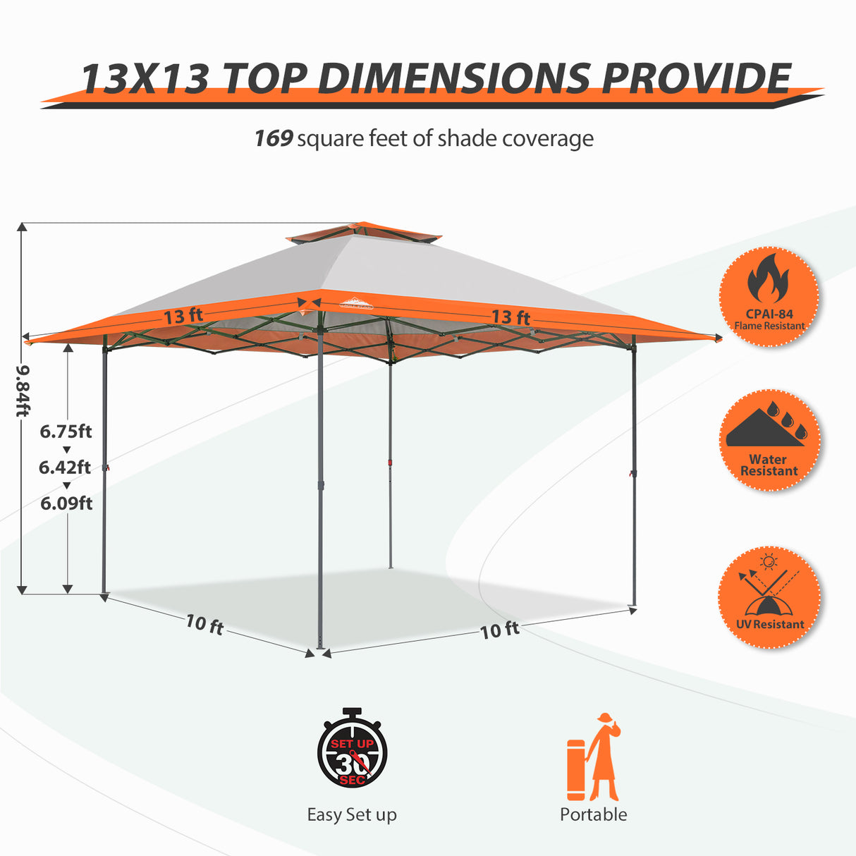 13x13 Straight Leg Pop Up Canopy Tent with 169 sqft of Shade