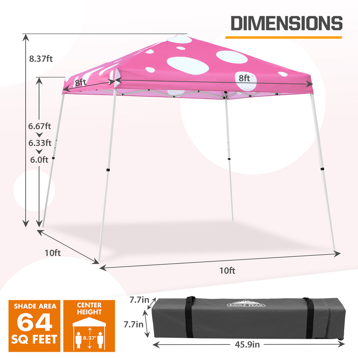 Slant Leg Pop up Canopy Tent, 10x10 Base 8x8 Top with SHADE GRAPHiX High Quality Digital Printed Top