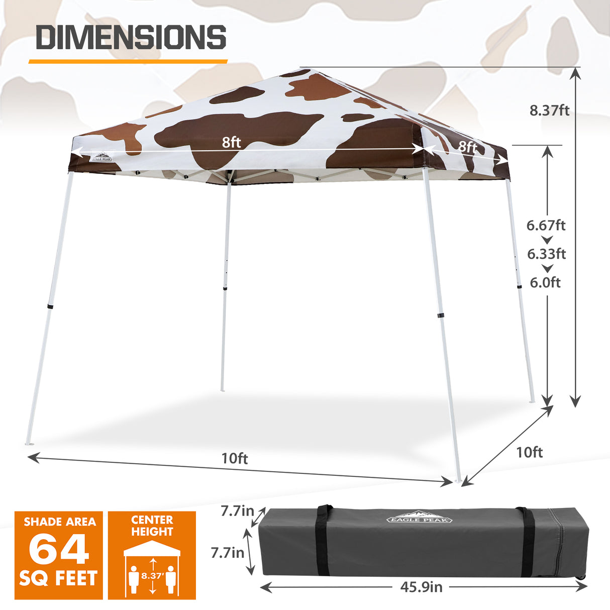 EAGLE PEAK Slant Leg Pop up Canopy Tent, 10x10 Base 8x8 Top