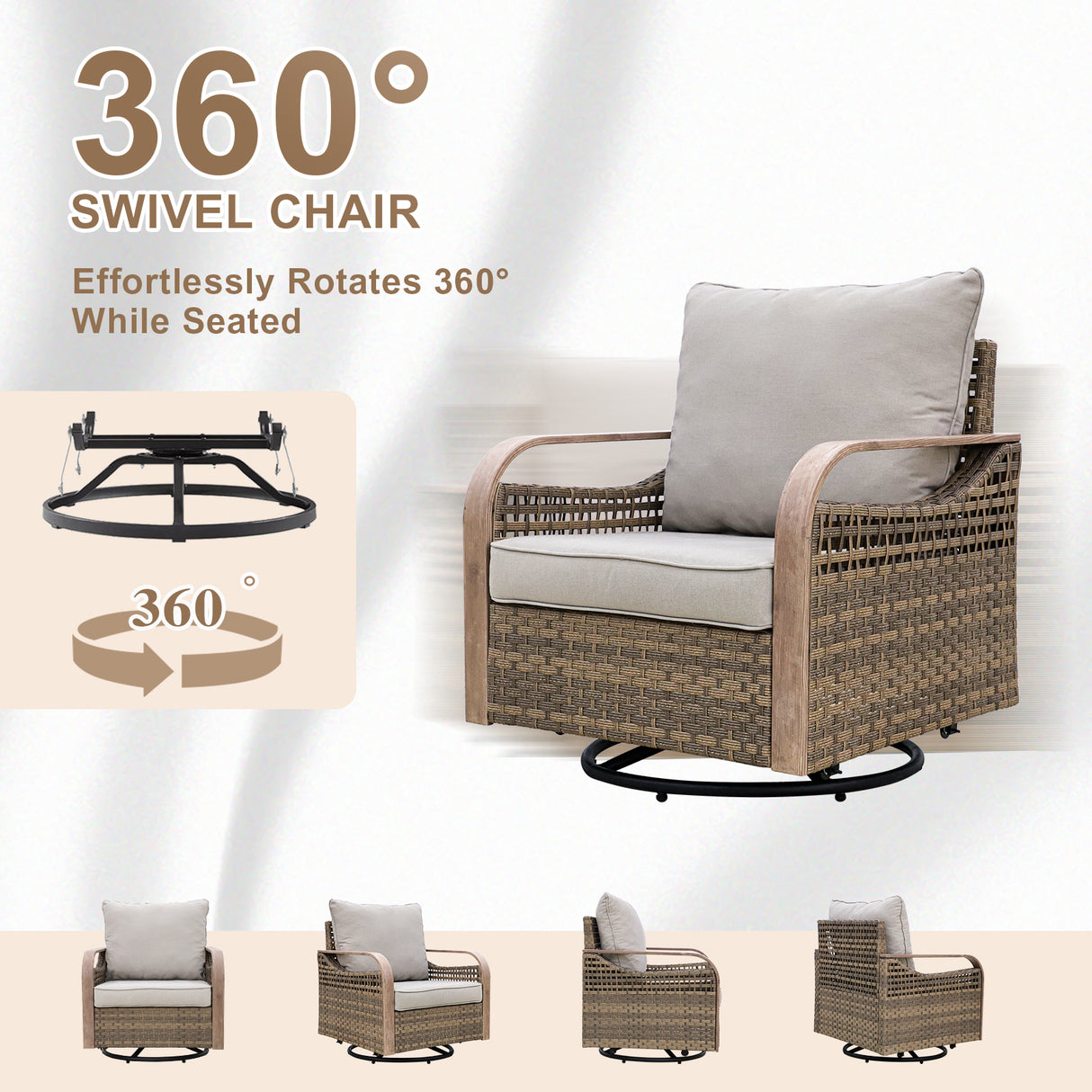 Modern Wicker Outdoor Glider Rocking Chair,4 Chairs, Brown/Gray