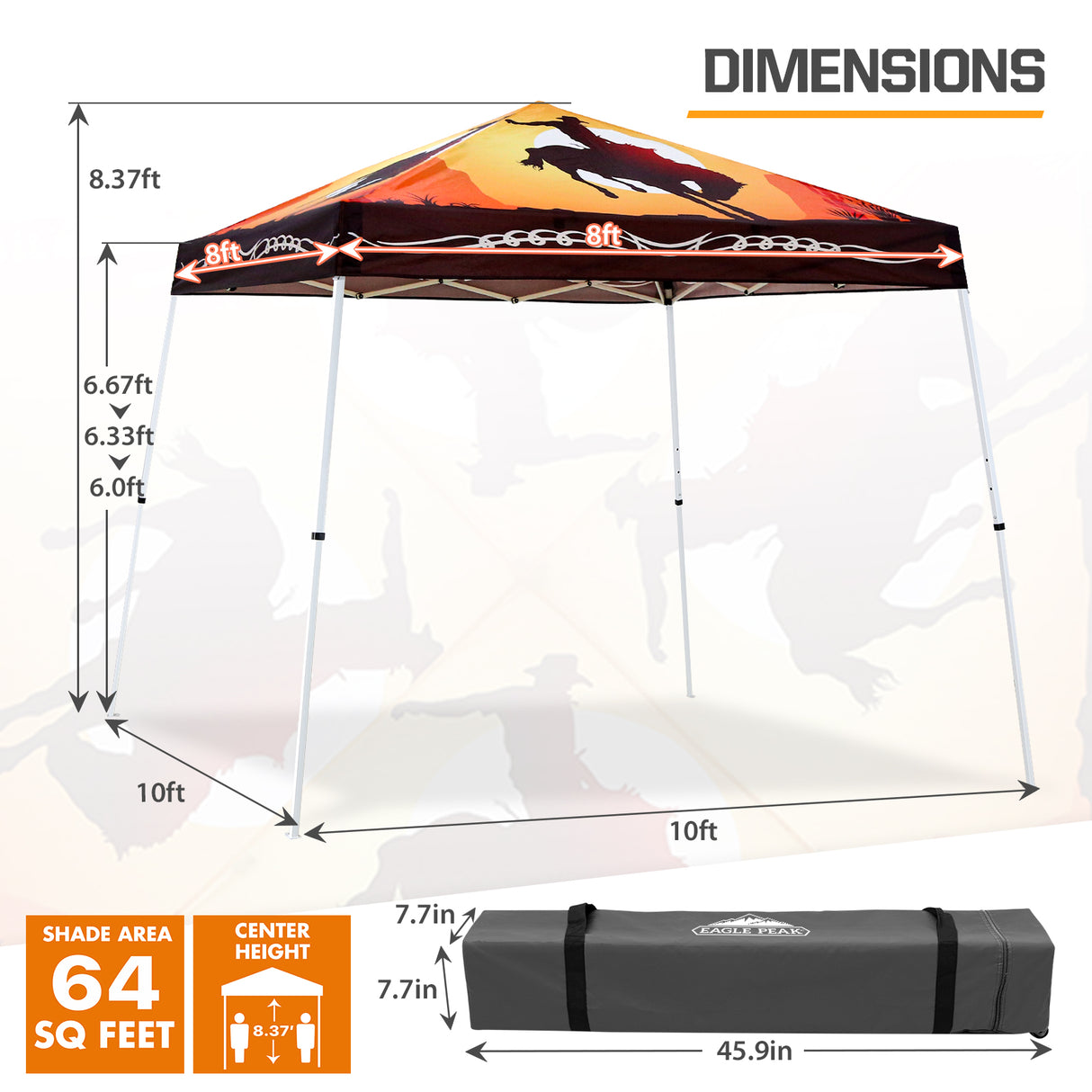 EAGLE PEAK Slant Leg Pop up Canopy Tent, 10x10 Base 8x8 Top