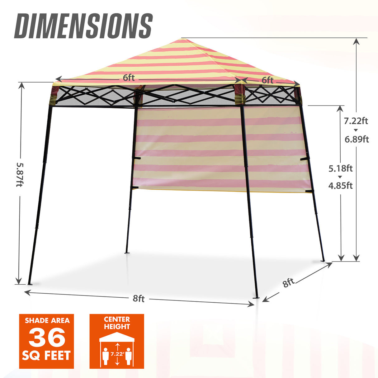 EAGLE PEAK 8x8 Pop Up Canopy Tent with Sidewall, 8x8 Base 6x6 Top