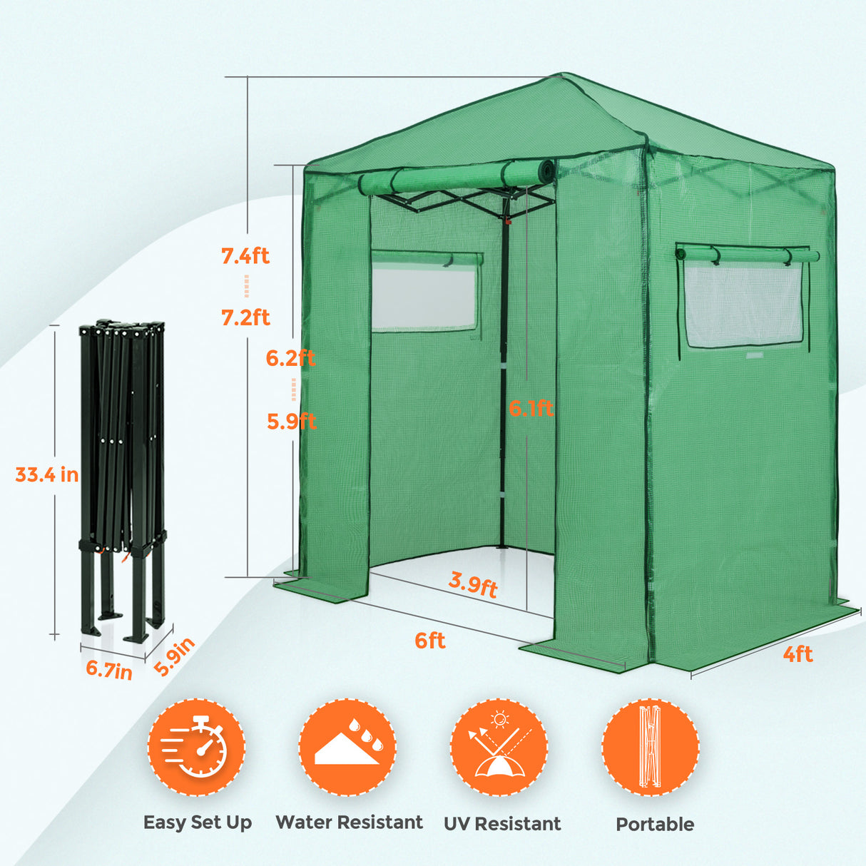 Easy Fast Setup Instant 6x4 Walk-in Indoor/Outdoor Greenhouse