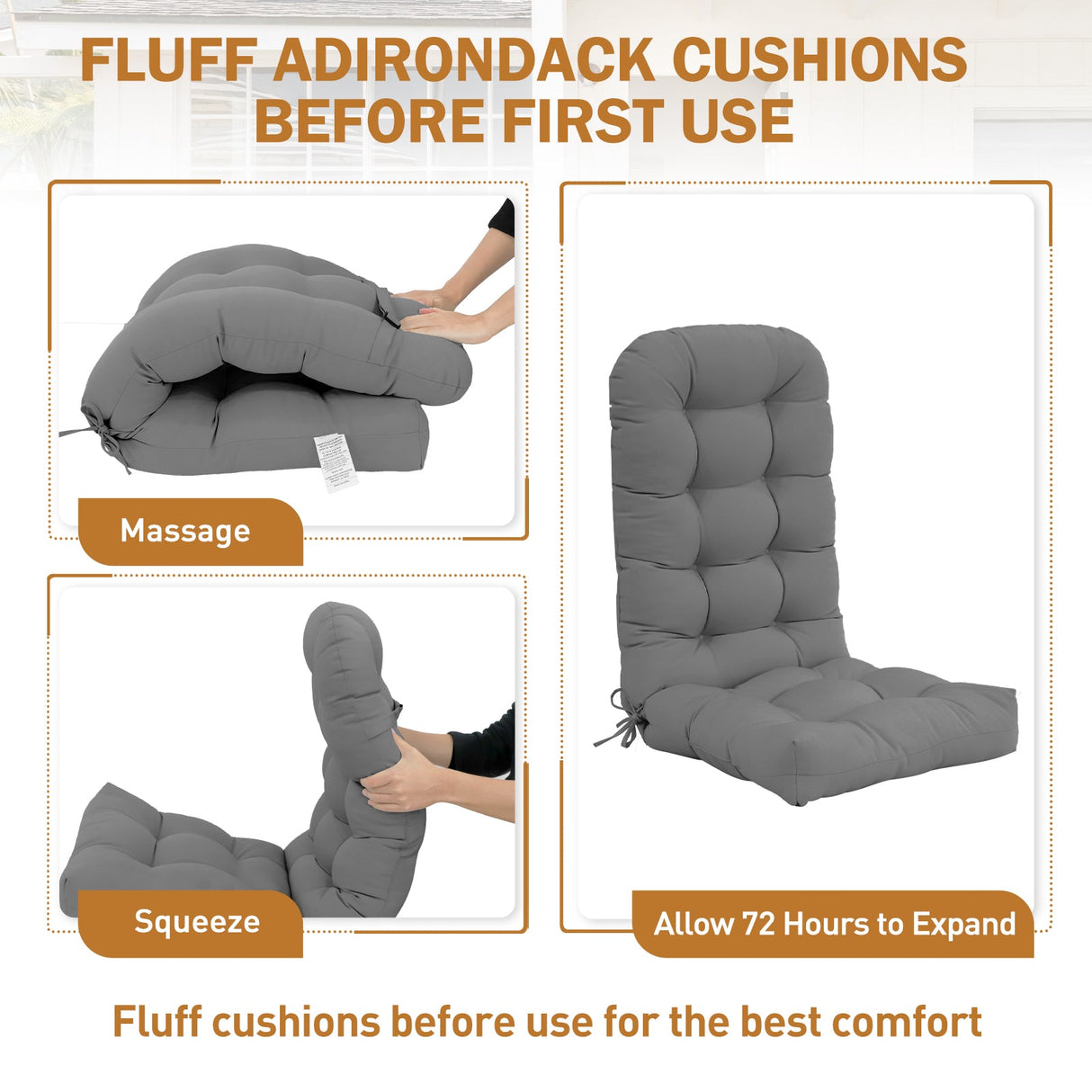 5" High Back Adirondack Chair Cushions, 49x20x5 in, Set of 1/2/4 - Eagle Peak Custom Canopy Tent