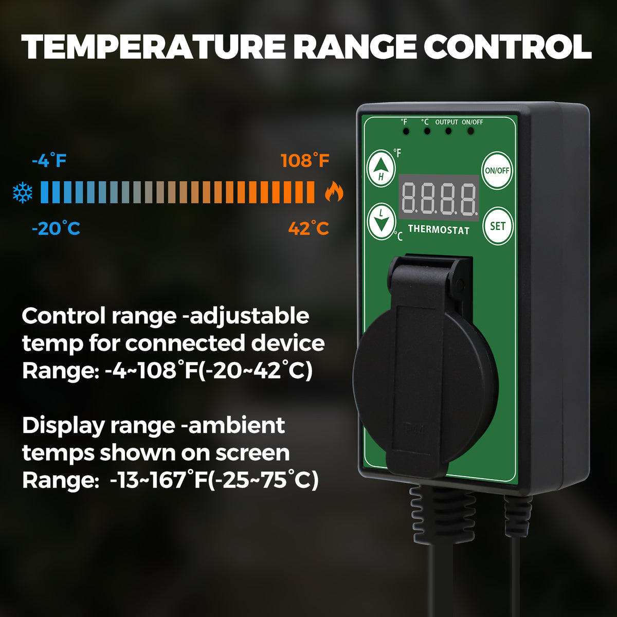 Digital Heat Mat Thermostat Controller, 40–108 ºF, 1/2 Pack
