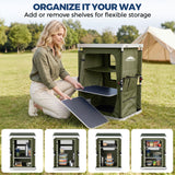 Outdoor Camping Pop Up Folding Table with Large 3-Tier Storage Organizer and Side Pockets