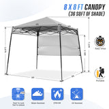 EAGLE PEAK 8x8 Pop Up Canopy Tent with Sidewall, 8x8 Base 6x6 Top