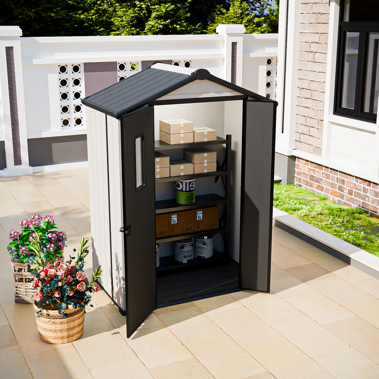 5x3/6x4/8x6/8x8 Resin Outdoor Storage Shed,Weatherproof Garden Shed