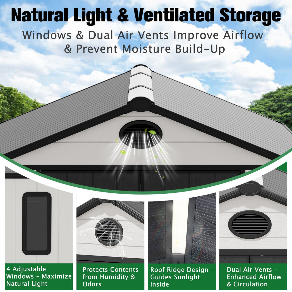 5x3/6x4/8x6/8x8 Outdoor Storage Shed with Floor, White/Gray - Eagle Peak®