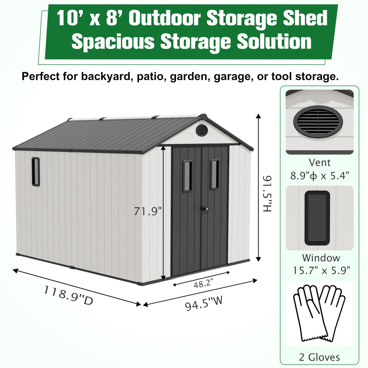 5x3/6x4/8x6/8x8 Outdoor Storage Shed with Floor, White/Gray - Eagle Peak®