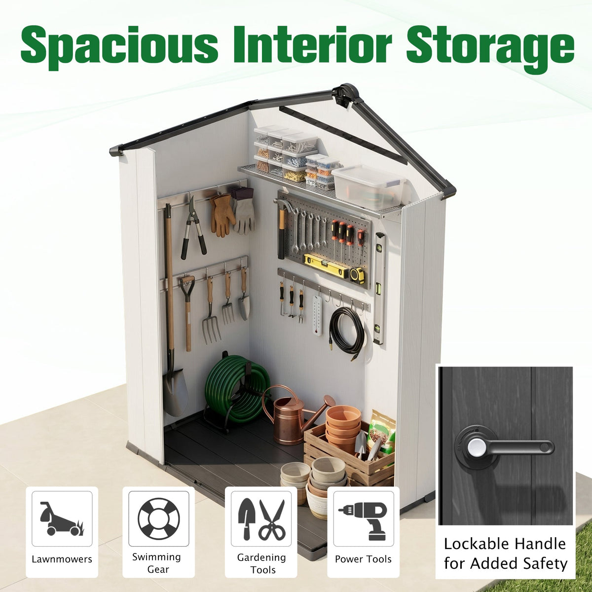 5x3/6x4/8x6/8x8 Outdoor Storage Shed with Floor, White/Gray - Eagle Peak®