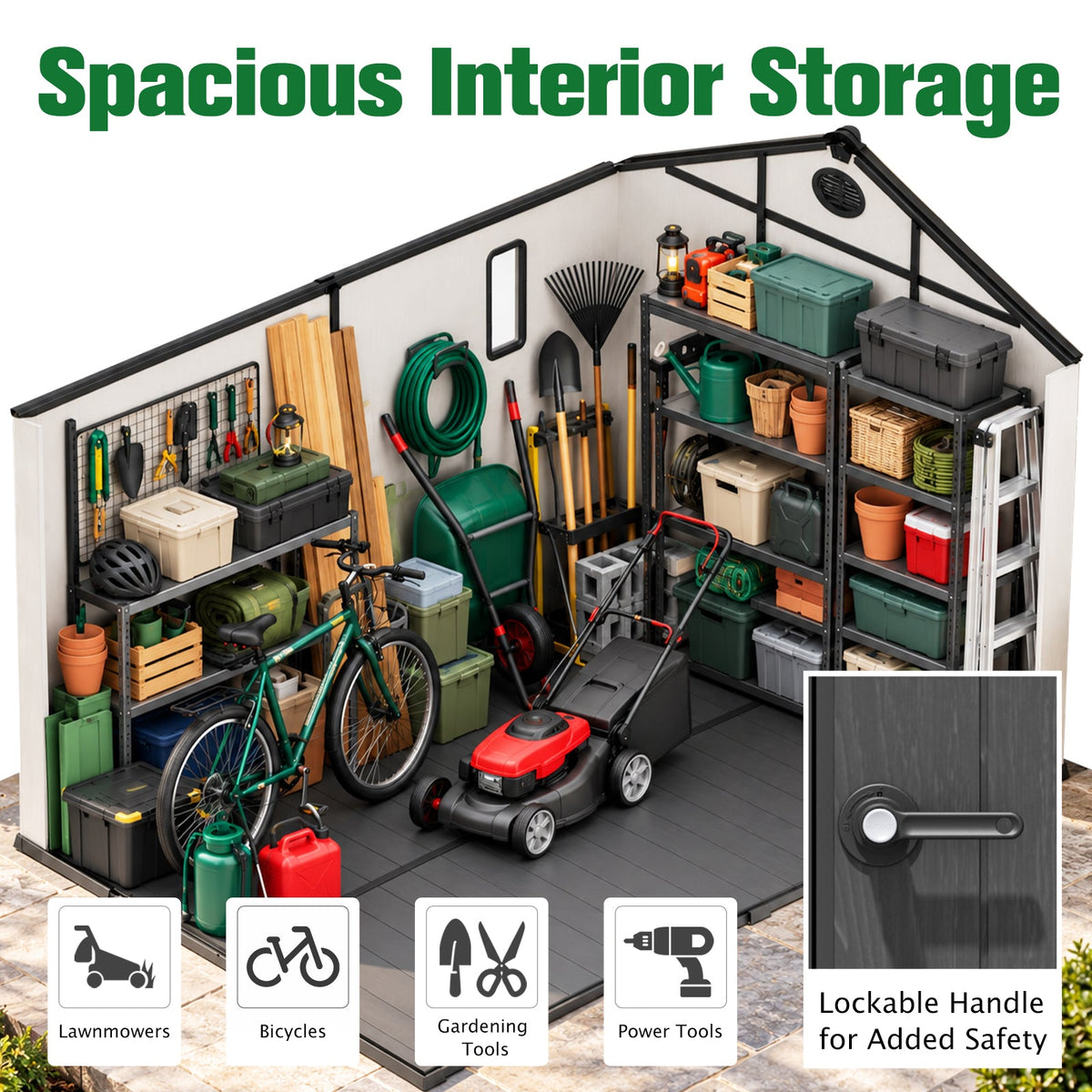5x3/6x4/8x6/8x8 Outdoor Storage Shed with Floor, White/Gray - Eagle Peak®