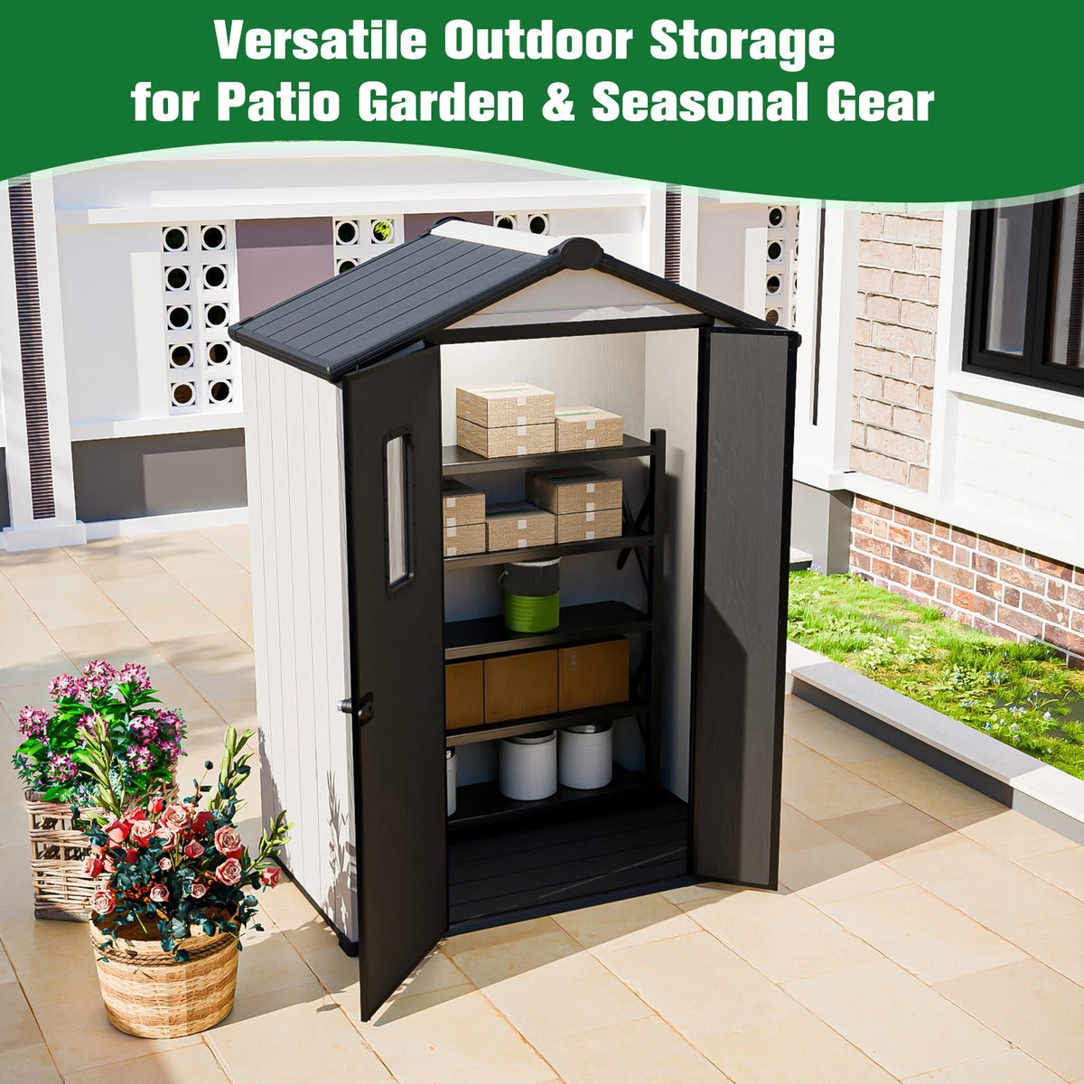 5x3/6x4/8x6/8x8 Outdoor Storage Shed with Floor, White/Gray - Eagle Peak®