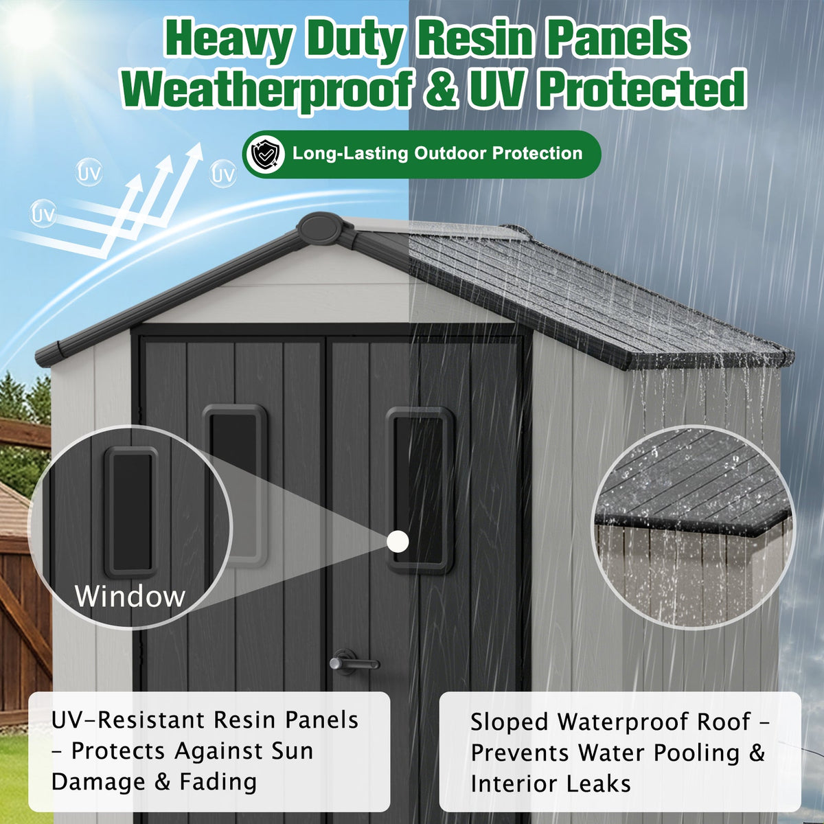 5x3/6x4/8x6/8x8 Resin Outdoor Storage Shed,Weatherproof Garden Shed - Eagle Peak®