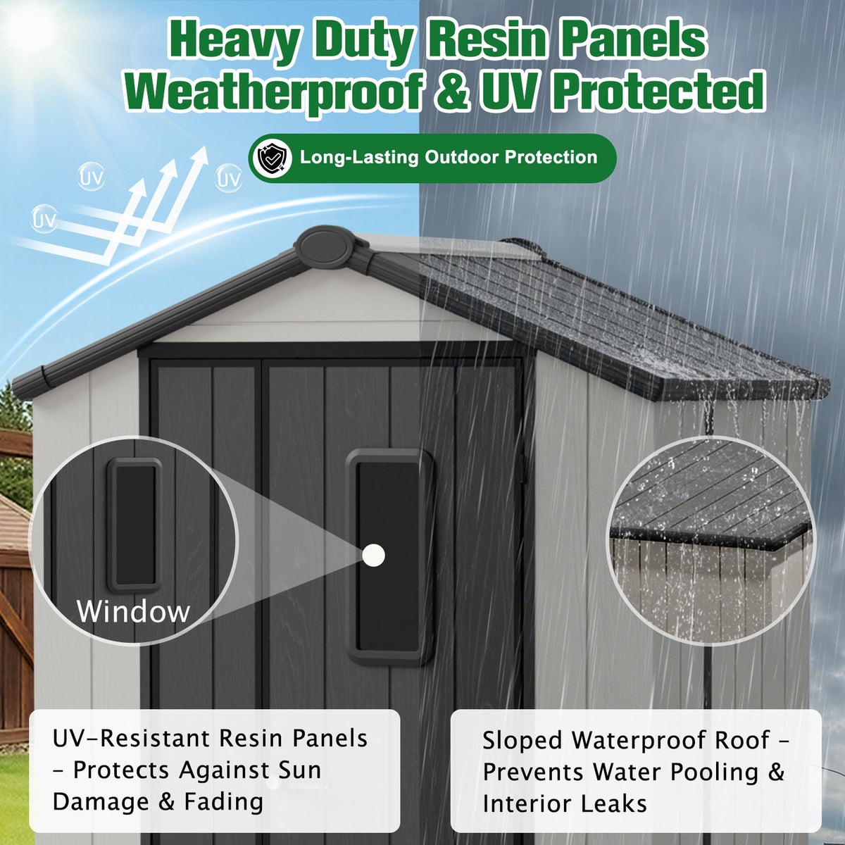 5x3/6x4/8x6/8x8 Resin Outdoor Storage Shed,Weatherproof Garden Shed - Eagle Peak®