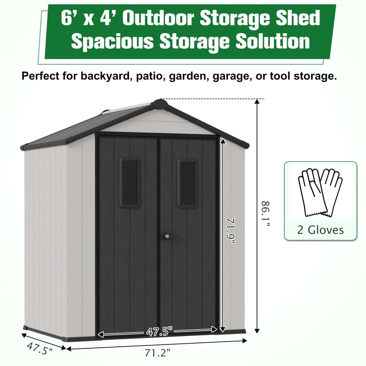 5x3/6x4/8x6/8x8 Resin Outdoor Storage Shed,Weatherproof Garden Shed - Eagle Peak®