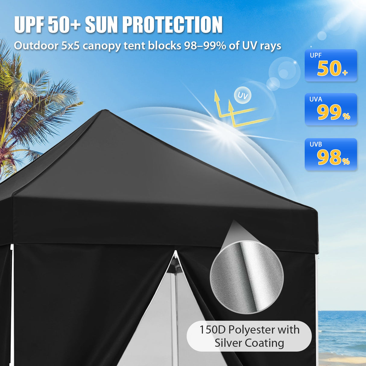 5x5 Instant Canopy with 4-Side Wall Panels - Eagle Peak®
