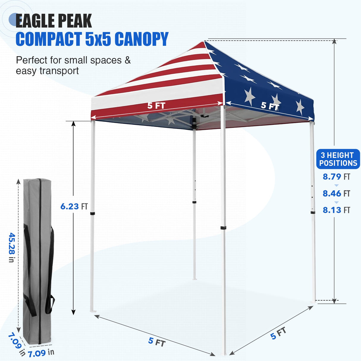 5x5 Pop Up Canopy Tent Instant Straight Leg Outdoor Canopy Easy Set-up - Eagle Peak®