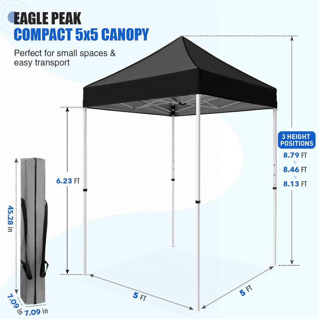 5x5 Pop Up Canopy Tent Instant Straight Leg Outdoor Canopy Easy Set-up - Eagle Peak®