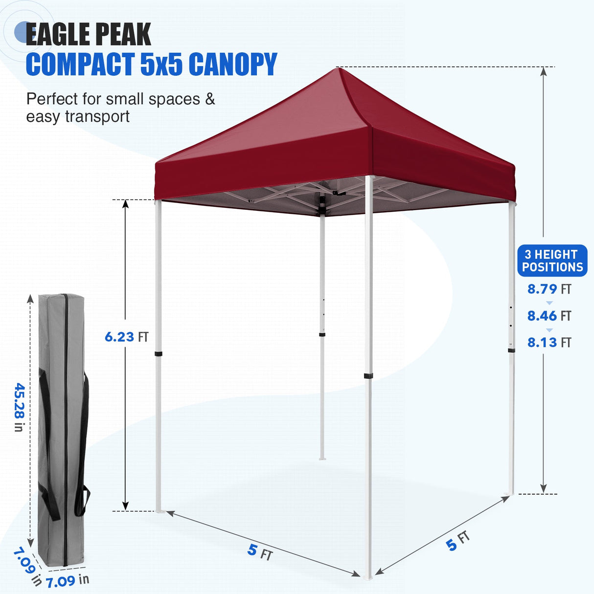 5x5 Pop Up Canopy Tent Instant Straight Leg Outdoor Canopy Easy Set-up - Eagle Peak®
