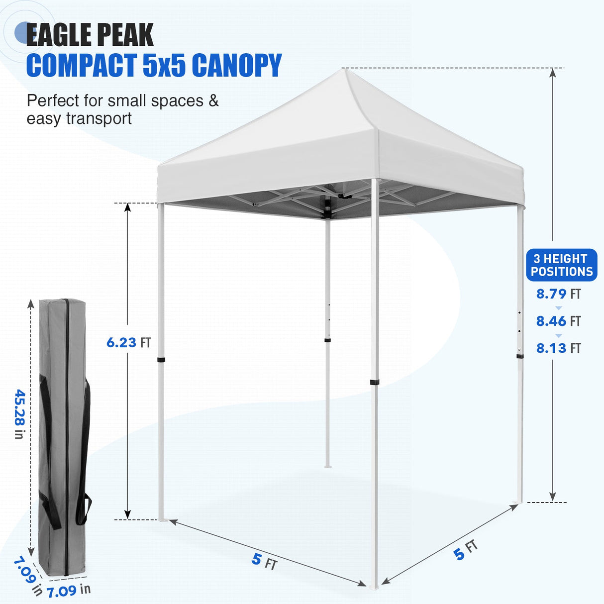5x5 Pop Up Canopy Tent Instant Straight Leg Outdoor Canopy Easy Set-up - Eagle Peak®