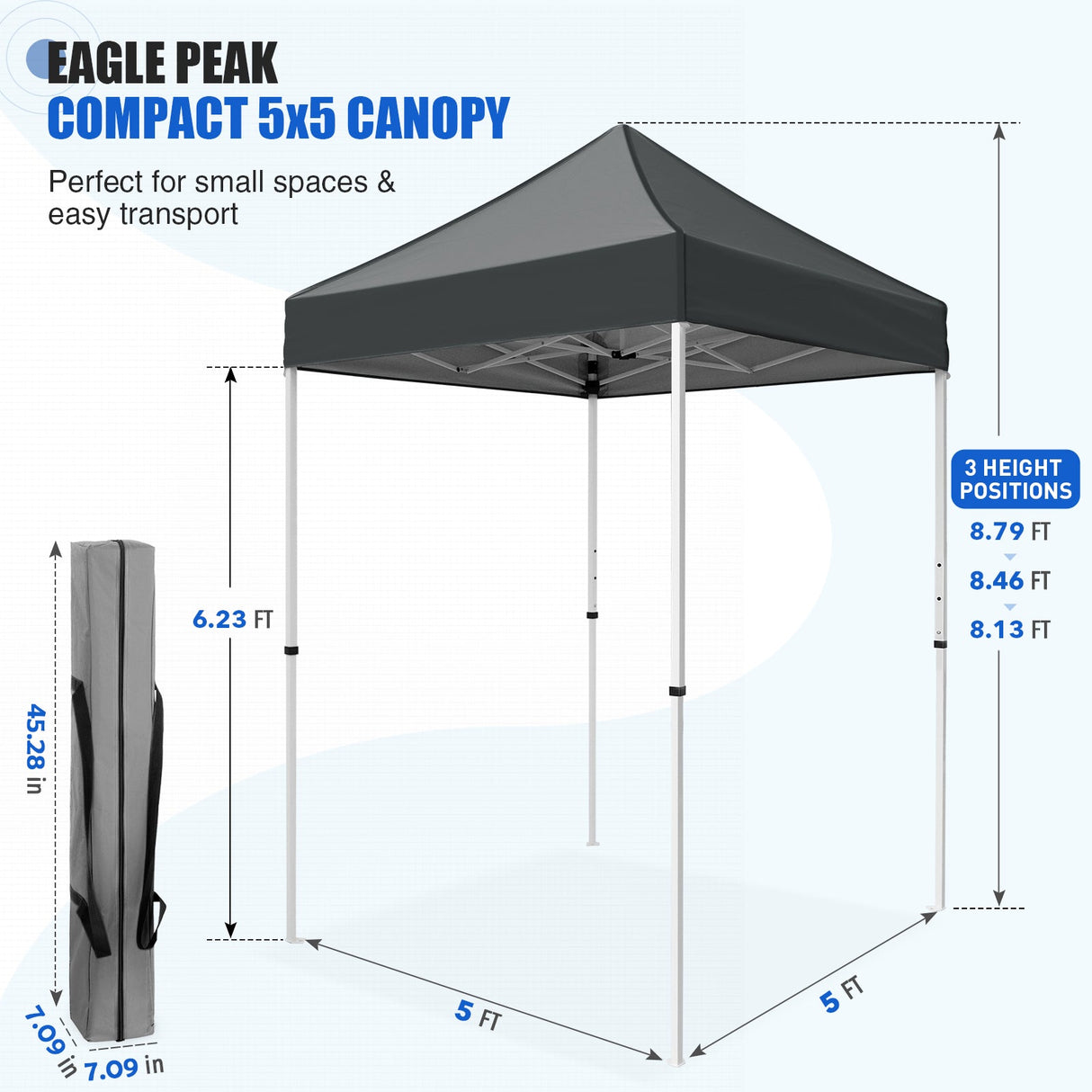 5x5 Pop Up Canopy Tent Instant Straight Leg Outdoor Canopy Easy Set-up - Eagle Peak®