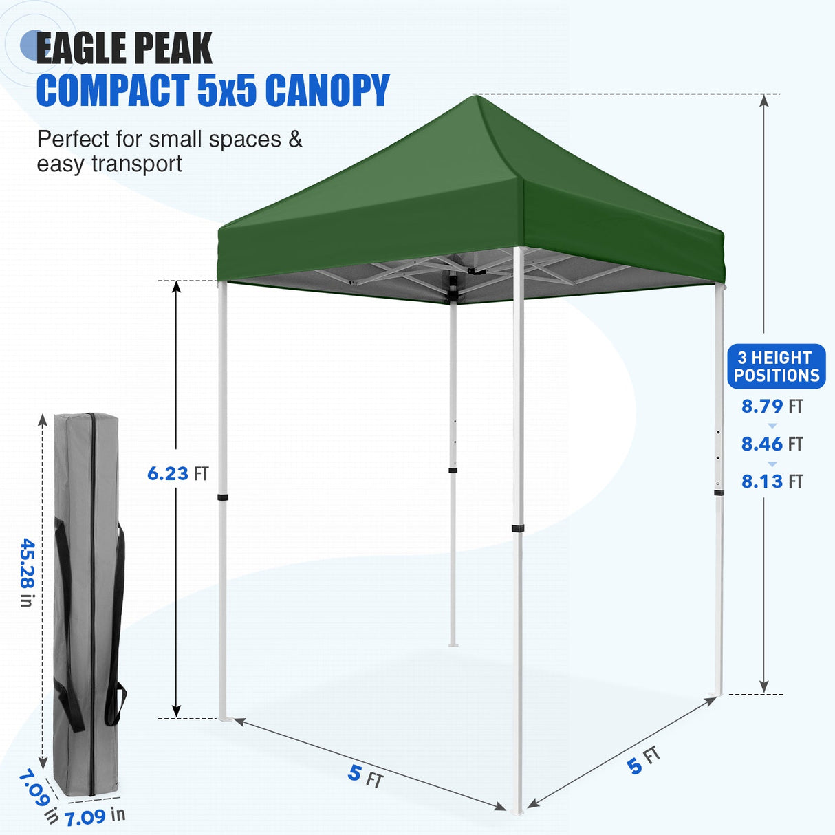 5x5 Pop Up Canopy Tent Instant Straight Leg Outdoor Canopy Easy Set-up - Eagle Peak®