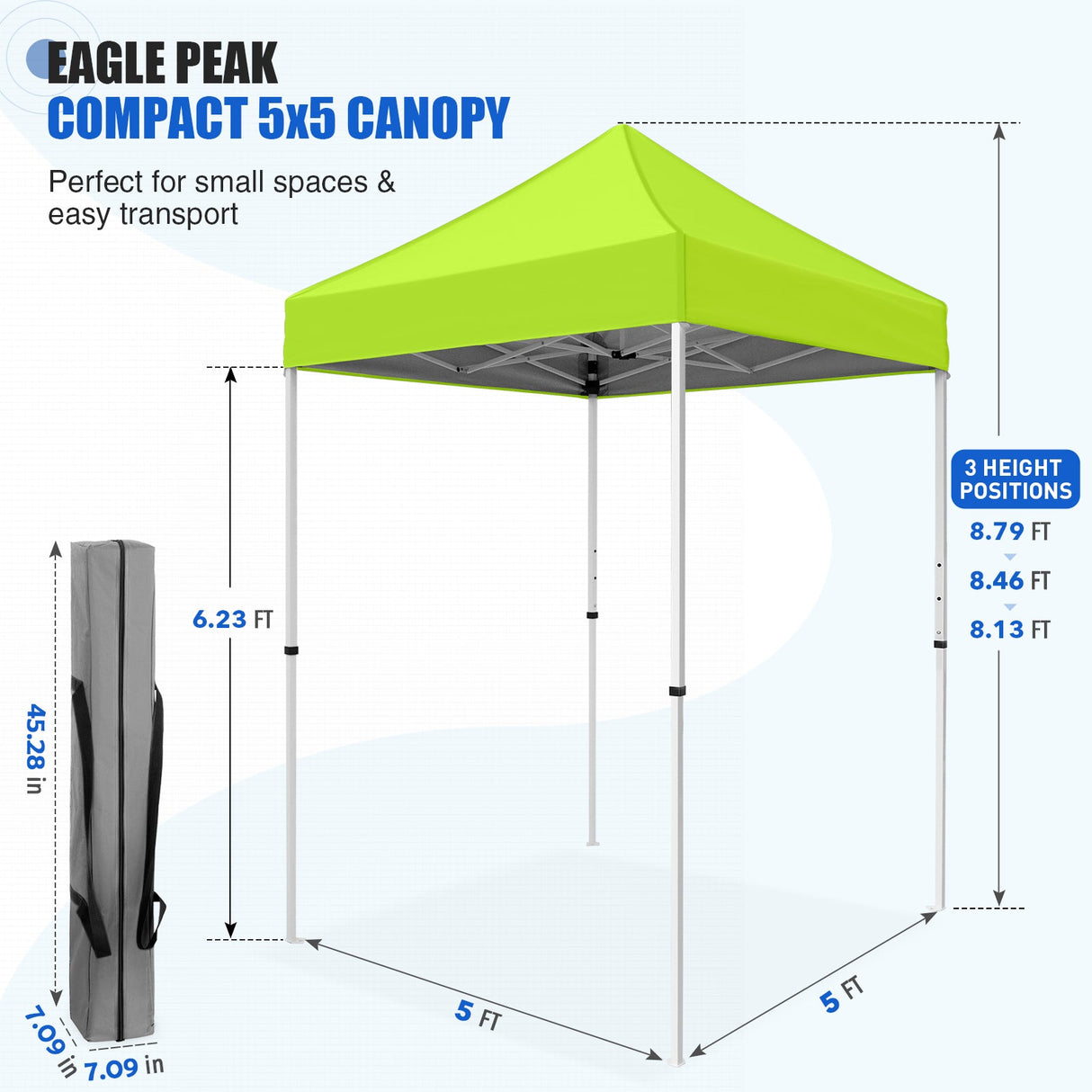 5x5 Pop Up Canopy Tent Instant Straight Leg Outdoor Canopy Easy Set-up - Eagle Peak®