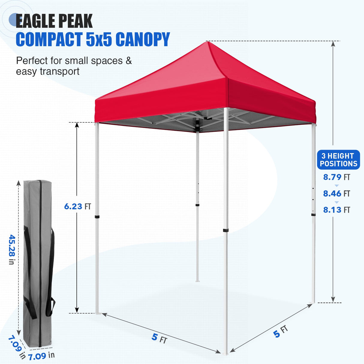 5x5 Pop Up Canopy Tent Instant Straight Leg Outdoor Canopy Easy Set-up - Eagle Peak®
