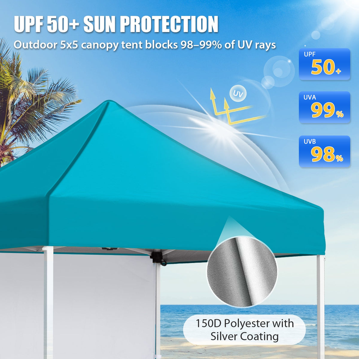 5x5 Pop Up Canopy Tent with 1 Removable Sidewall - Eagle Peak®