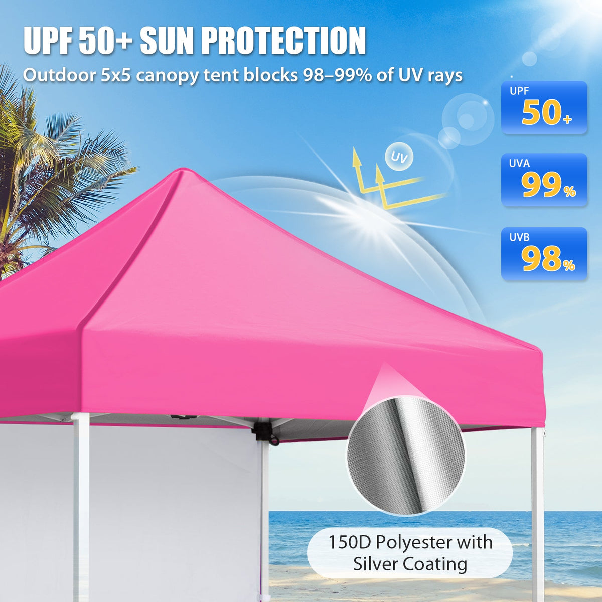 5x5 Pop Up Canopy Tent with 1 Removable Sidewall - Eagle Peak®