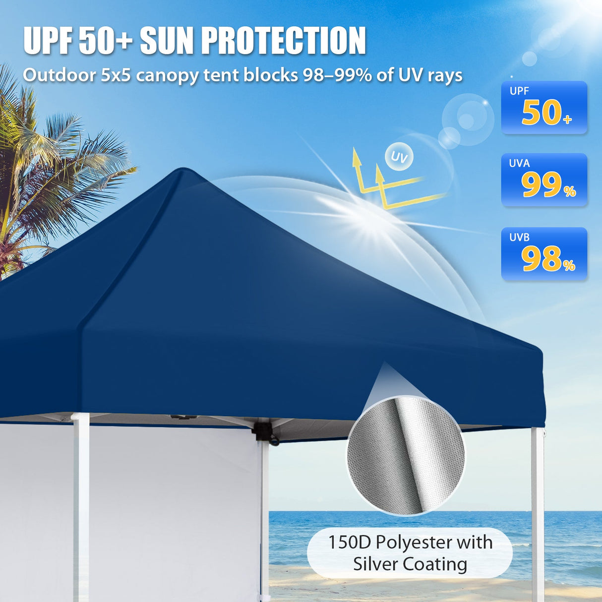 5x5 Straight Leg Pop Up Canopy Tent with One Removable Sunwall - Eagle Peak®