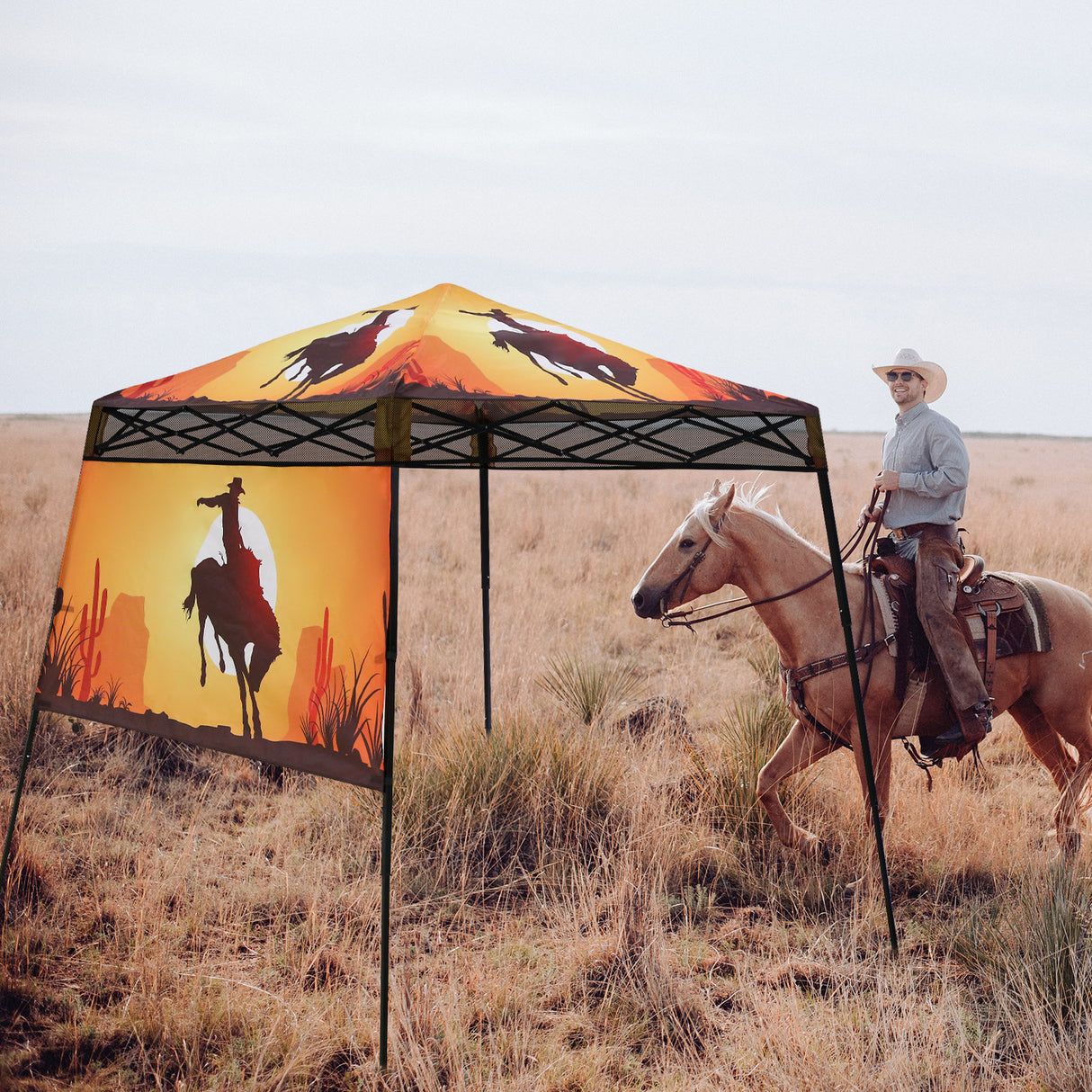 EAGLE PEAK 8x8 Pop Up Canopy Tent with Sidewall, 8x8 Base 6x6 Top