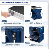 Outdoor Camping Pop Up Folding Table with Large 3-Tier Storage Organizer and Side Pockets