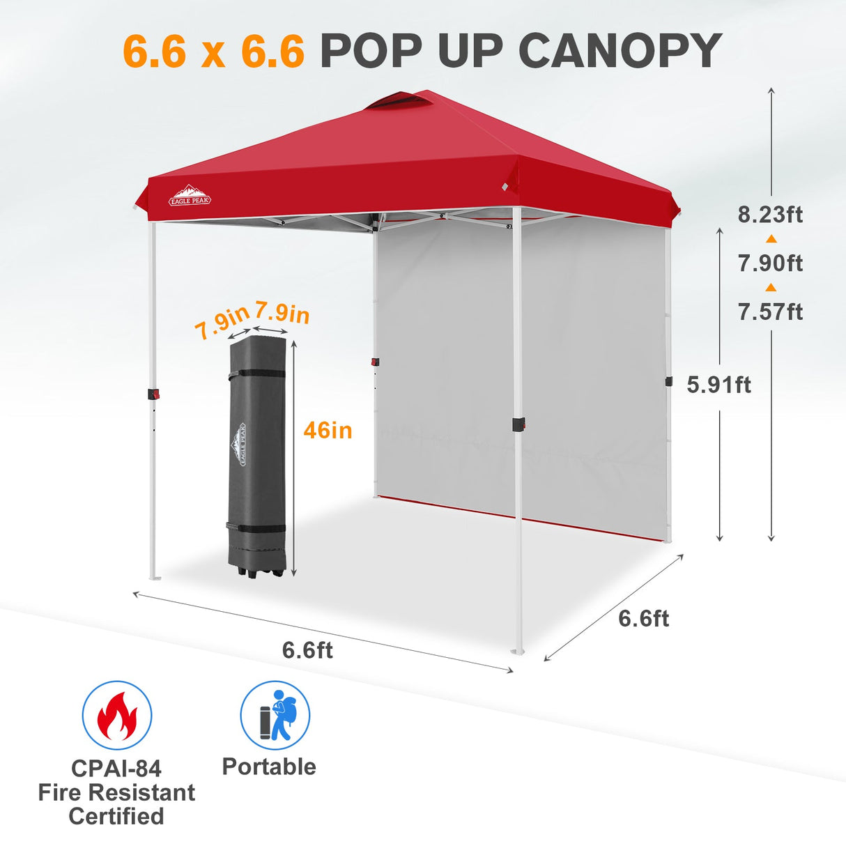 6.6x6.6 Pop Up Canopy Tent with 1 Sidewall - Eagle Peak®