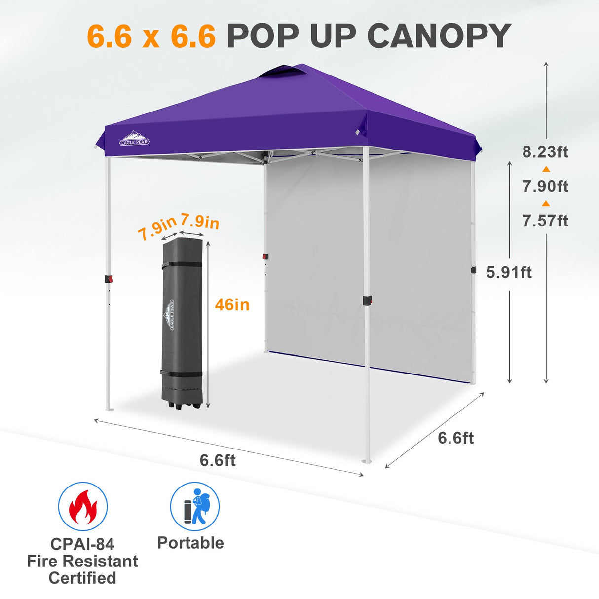 6.6x6.6 Pop Up Canopy Tent with 1 Sidewall - Eagle Peak®